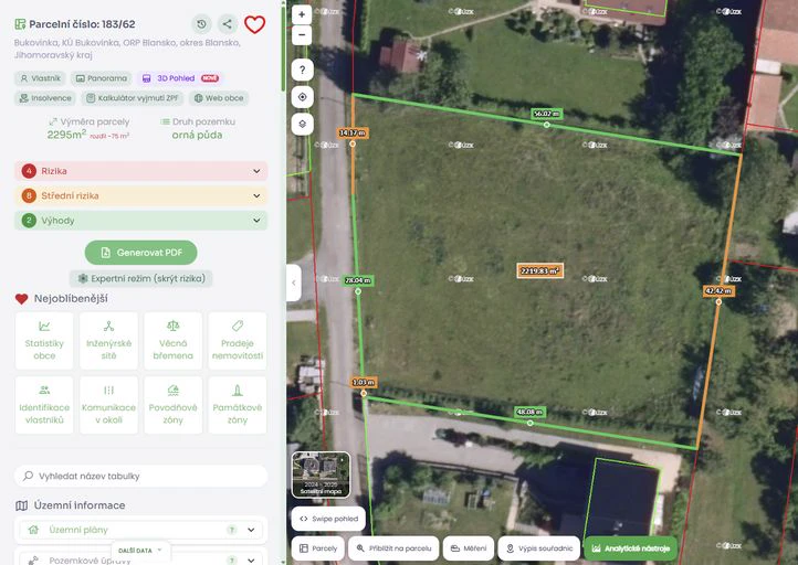 Rozdíl mezi geometrickou a zapsanou výměrou parcely v aplikaci Pozemkov