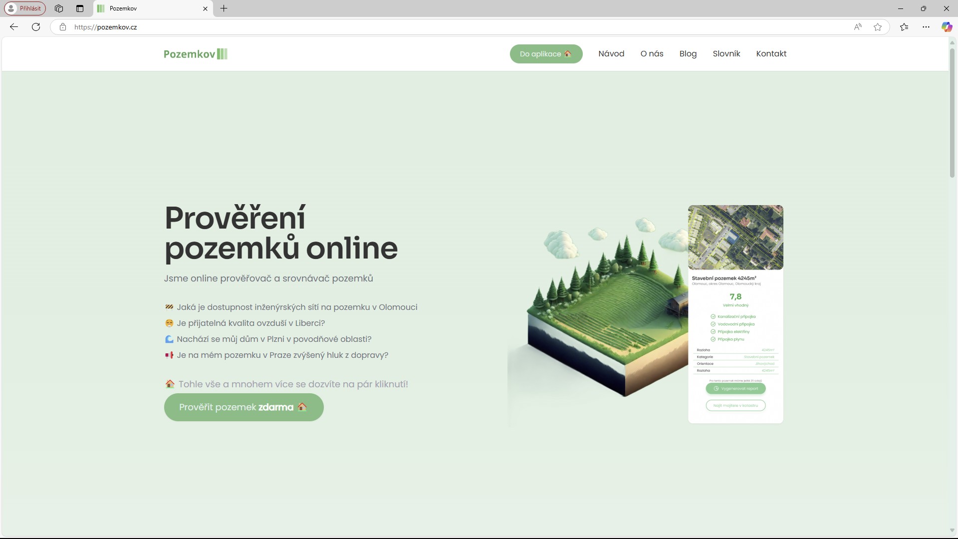 Načtení hlavní stránky app.pozemkov.cz