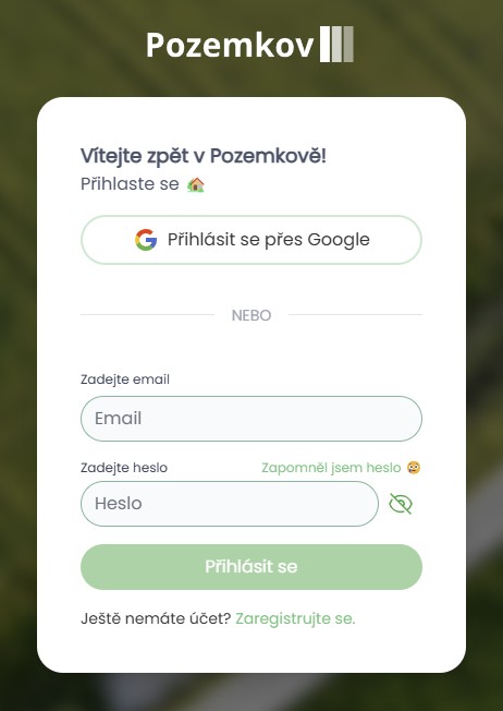 Přihlašovací formulář aplikace