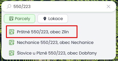 Vybraná parcela s detailním panelem