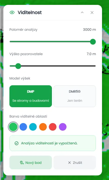 Panel viditelnosti s nastavením výšky pozorovatele